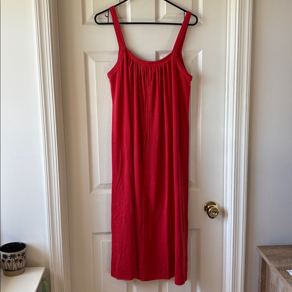 Relaxed Button Down MIDI Dress -  Red - Picture 9 of 10